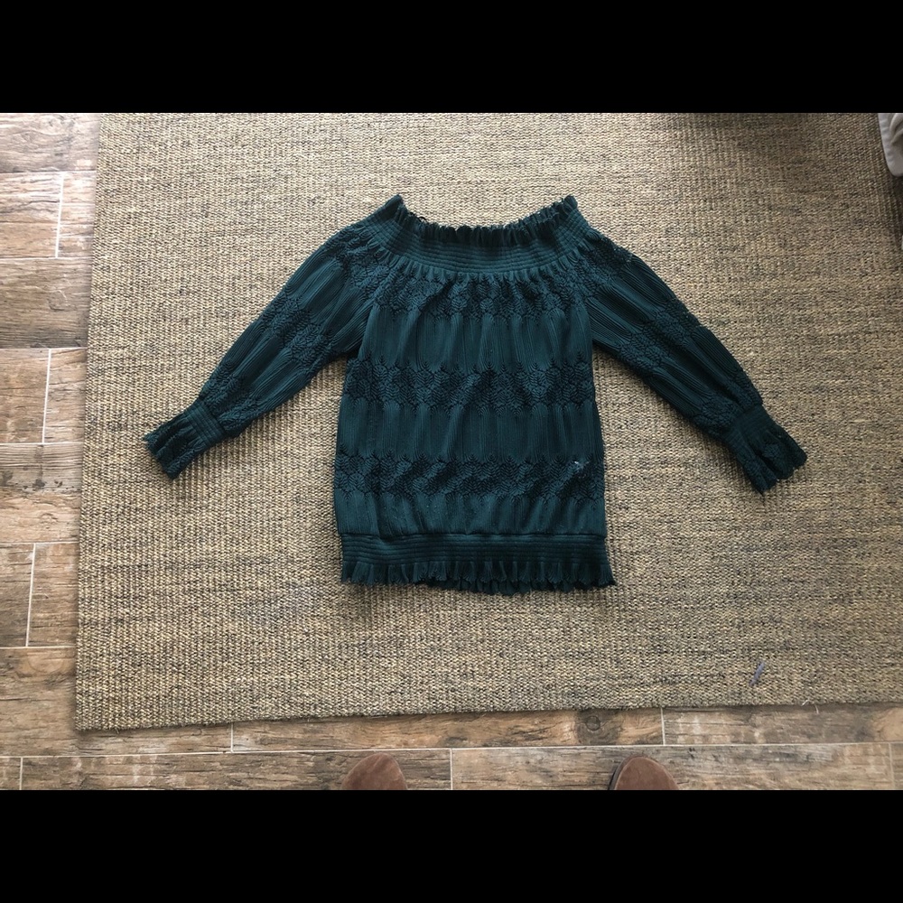 Anthropologie Deletta off shoulder elastic green blouse